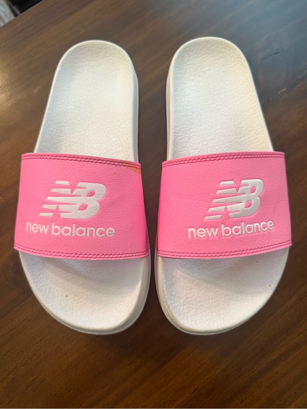 Size 8-8.5. New Balance slides, hot pink and white (Please read size reference)